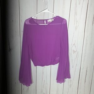 Sheer top with pleated sleeves. 70% silk / 30% polyester.